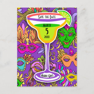 Postal De Invitación Mardi Gras máscaras coloridas Martini salva la fec