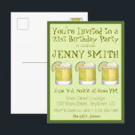 Postal De Invitación Margarita Cocktail 21ª Bachelorette<br><div class="desc">El diseño presenta un original ilustracion de marca de un clásico cóctel de margarita con un borde salado y una cuña de cal verde. ¡Una bebida clásica de verano! Ideal para un fiesta de cócteles, picnic de verano, soltera, cumpleaños 21 o celebración de Cinco de Mayo. Productos de fiesta de...</div>