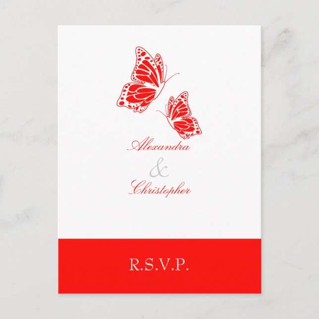 Postal De Invitación Mariposa roja simple RSVP 2 (Anverso)
