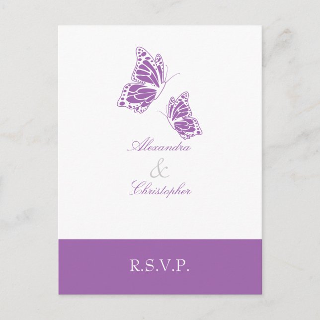 Postal De Invitación Mariposa violeta simple RSVP 2 (Anverso)