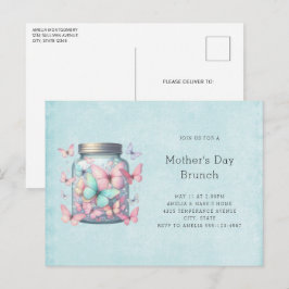 Postal De Invitación Mariposas Caprichosas en un Tarro Brunch del Día d