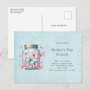 Postal De Invitación Mariposas Caprichosas en un Tarro Brunch del Día d