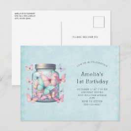 Postal De Invitación Mariposas Caprichosas en un Tarro de Cumpleaños