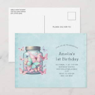 Postal De Invitación Mariposas Caprichosas en un Tarro de Cumpleaños
