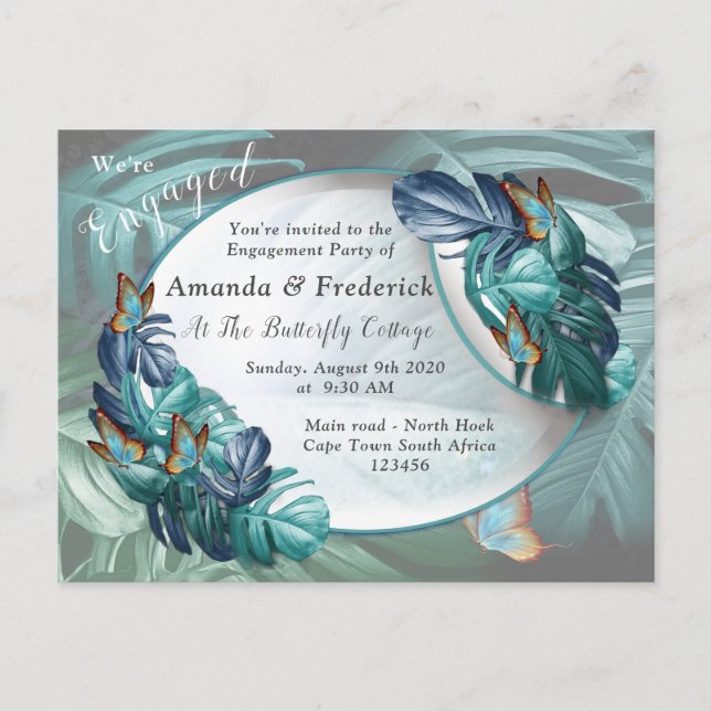 Postal De Invitación Mariposas de paraídas/salpicaduras de turquesa tro (Anverso)