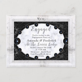 Postal De Invitación Mármol blanco y negro opulento + Esferas
