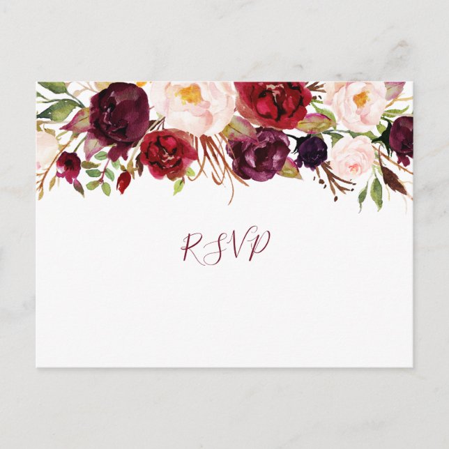 Postal De Invitación Marsala Greenery Floral boda rsvp bufé 4163 (Anverso)