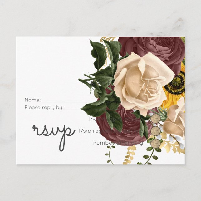 Postal De Invitación Marsala Rosas Sunflowers Boda barato de presupuest (Anverso)