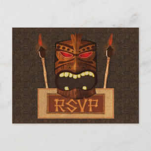 Postal De Invitación Máscara Tiki de Madera Vintage Retro RSVP Boda Fie