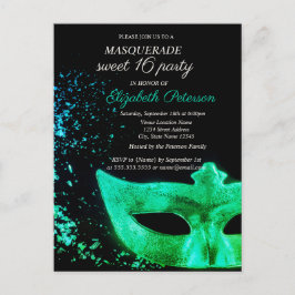 Postal De Invitación Mascara verde mascarada dulce negro 16