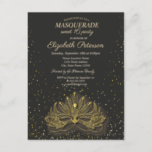 Postal De Invitación Mascarada, Confeti Mascarada Dulces 16