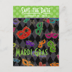 Postal De Invitación Mascarada de Mardi Gras máscaras Harlequin Negro