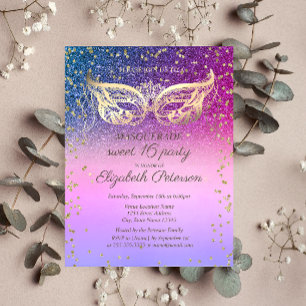 Postal De Invitación Mascarada Diamantes Brillante Glamour Dulces 16