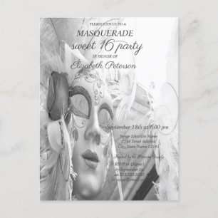 Postal De Invitación Mascarada Fría Chic Mascarilla Dulces 16