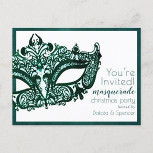 Postal De Invitación Mascarada verde de mascarada   Fiesta de Navidades