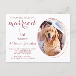 Postal De Invitación Mascota Foto Boda de perro Rosa oro personalizado