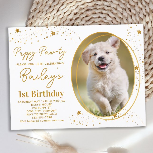 Postal De Invitación Mascota personalizado Foto Oro Estrellas Perro Cac (Subido por el creador)