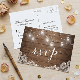 Postal De Invitación Mason Jar de Madera Rústica Encendido Boda de Cara