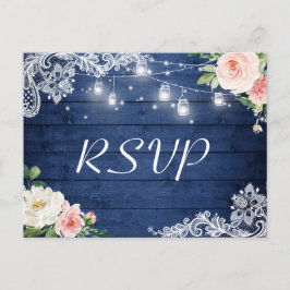 Postal De Invitación Mason Jar enciende Floral Rustic Wedding RSVP