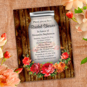 Postal De Invitación Mason Jar Flower Wreath Brillante