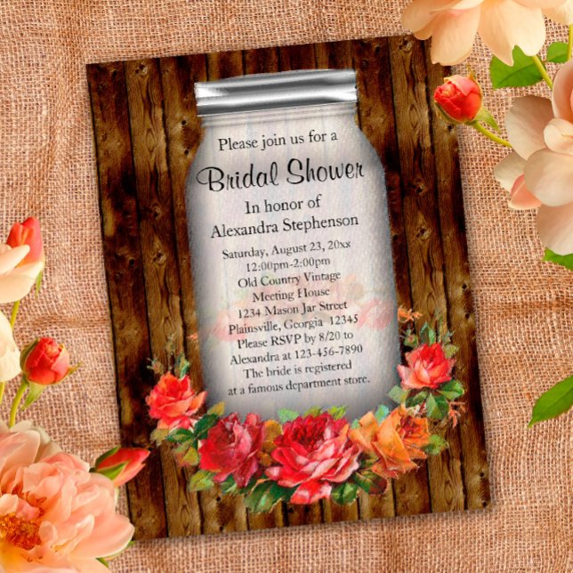 Postal De Invitación Mason Jar Flower Wreath Brillante (Subido por el creador)