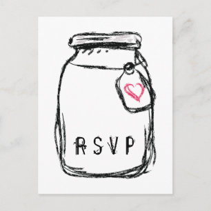 Postal De Invitación Mason Jar y Pink Heart RSVP