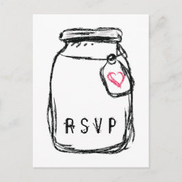 Postal De Invitación Mason Jar y Pink Heart RSVP