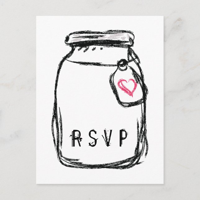 Postal De Invitación Mason Jar y Pink Heart RSVP (Anverso)