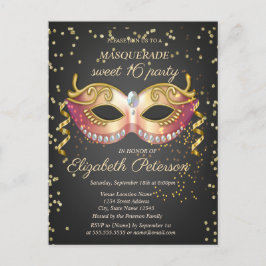 Postal De Invitación Masque, Diamantes de Oro Dulce Masquerade 16
