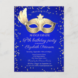 Postal De Invitación Masque Diamonds Royal Blue 18 cumpleaños