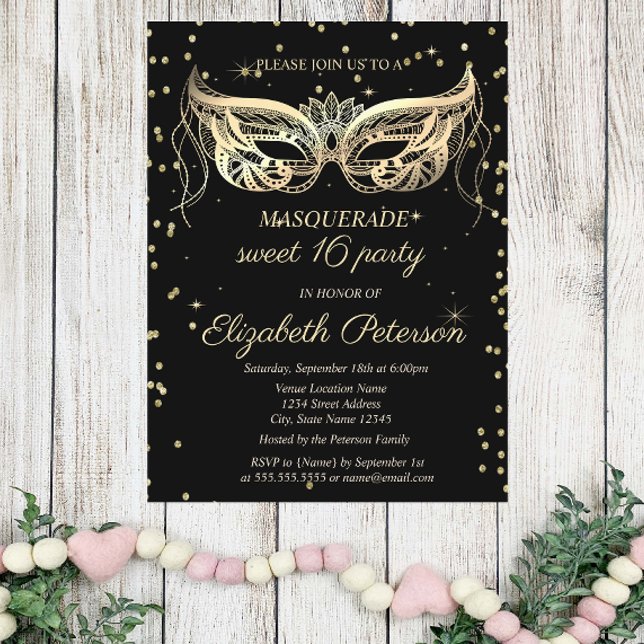 Postal De Invitación Masquerade Gold Diamonds Dulces 16 (Subido por el creador)