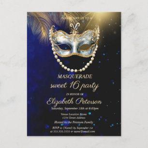 Postal De Invitación Masquerade Masque Hojas de Oro Dulces 16
