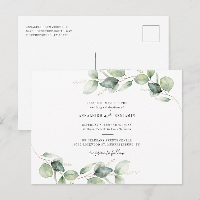 Postal De Invitación Matrimonio de campo botánico de eucalipto (Anverso / Reverso)