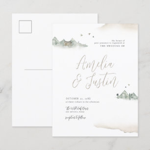 Postal De Invitación Matrimonio de destino de la montaña acuarela Tan