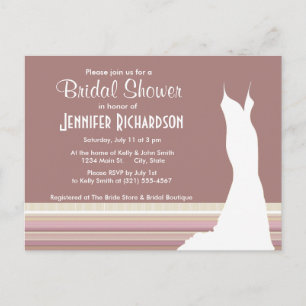 Postal De Invitación Mauve Cute, rayas marrones