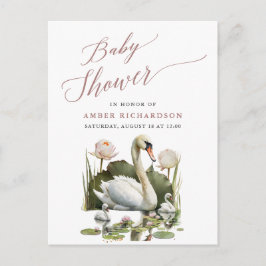 Postal De Invitación Mauve Elegant Script Minimalista Swan Baby Shower