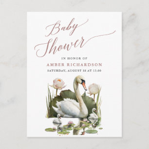 Postal De Invitación Mauve Elegant Script Minimalista Swan Baby Shower