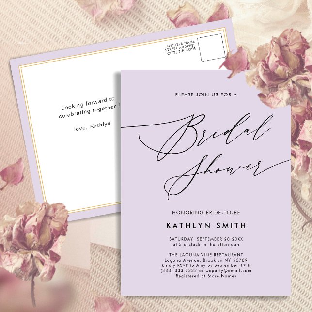 Postal De Invitación Mauve Purple Morple Moderno Script Simple Bridal S (Subido por el creador)