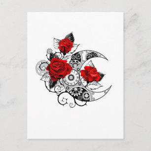 Postal De Invitación Media luna mecánica con rosas rojas