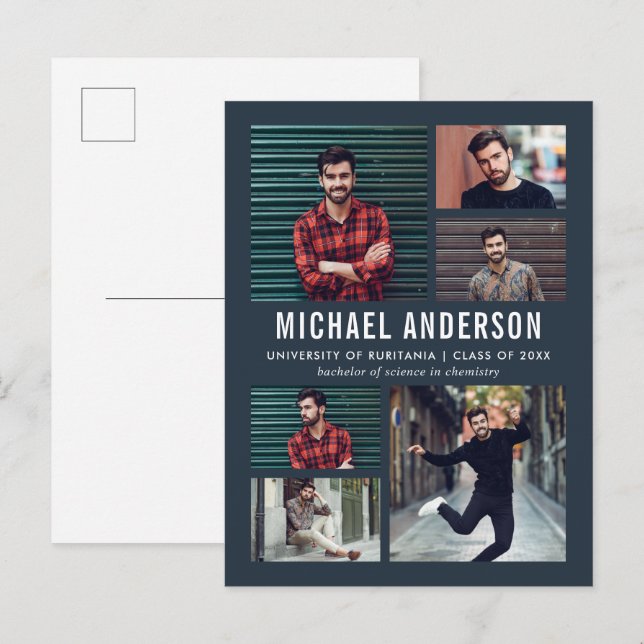 Postal De Invitación Medianoche | 6 Graduación de pizarra fotográfica (Anverso / Reverso)