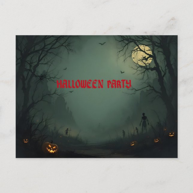 Postal De Invitación Medianoche en la fiesta de Halloween (Anverso)