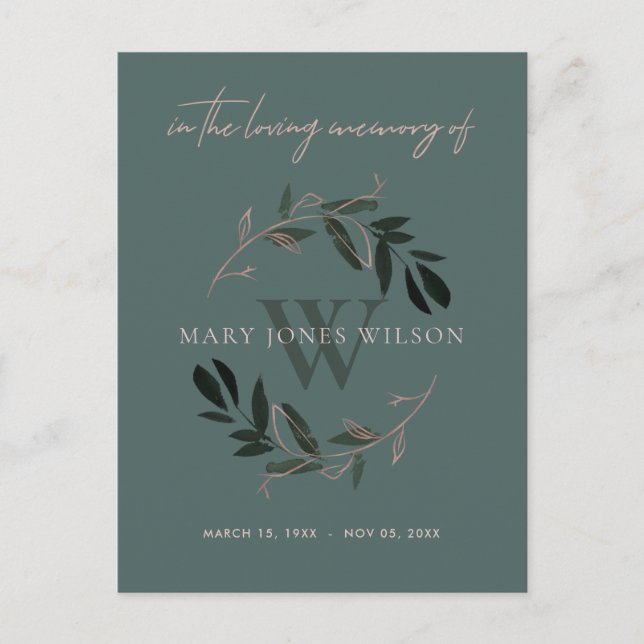 POSTAL DE INVITACIÓN MEMORIAL DE RESPIRACIÓN DE LA FOLIAGE DE ROSA VERD (Anverso)