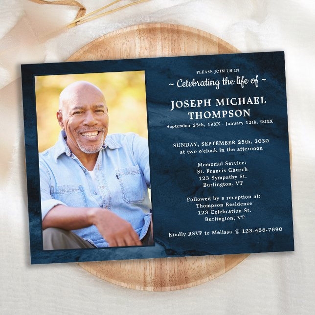 Postal De Invitación Memorial Funeral Celebración De La Vida En Mármol  (Subido por el creador)