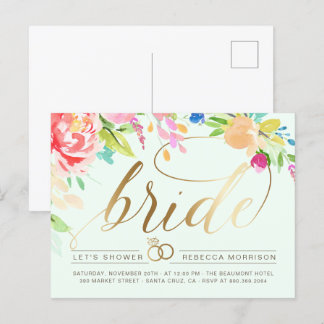Postal De Invitación Menta | Rosas y duchas de novias con anillos de di