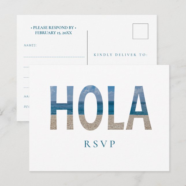 Postal De Invitación Mexico Beach Wedding Hola Photo RSVP (Anverso / Reverso)