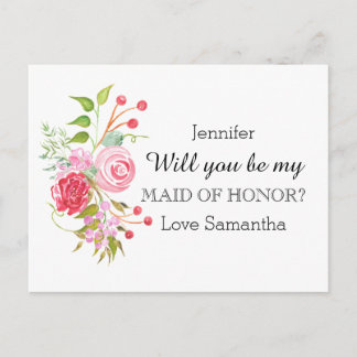 Postal De Invitación mezcla de flores Rosa | Maid of Honor