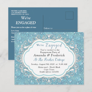 Postal De Invitación Mezcla Repeticiones de Patrón Azul y Encaje Blanco
