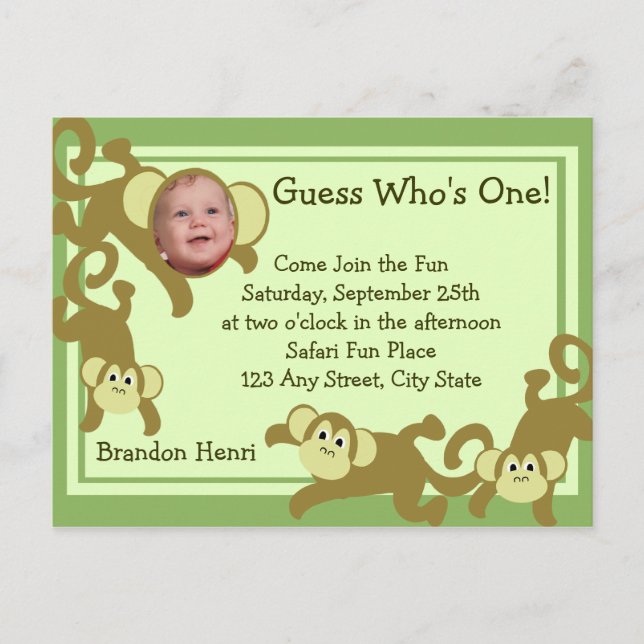 Postal De Invitación Mi pequeño mono/ foto (Anverso)