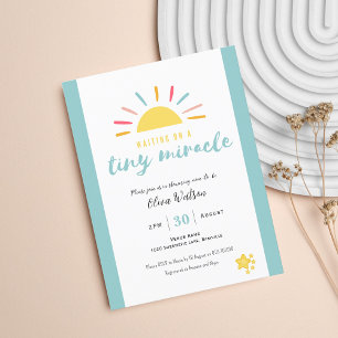 Postal de invitación, milagro Baby Shower azul