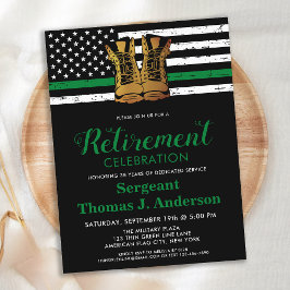 Postal De Invitación Military Thin Green Line Flag Retirement Party 